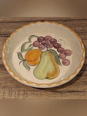 Vintage Los Angeles Potteries Pie Plate From The 1970's With Hand Painted Design